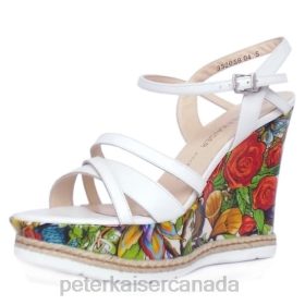 Peter Kaiser Canada - Peter Kaiser Jenny High Wedge Platform Sandals White Leather and Unique Print Patent Women JN8B67 Footwear