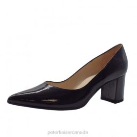 Peter Kaiser Canada - Peter Kaiser Naja Stylish Block Heel Pointed Toe Court Shoes Black Crackle Women JN8B136 Footwear