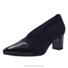 Peter Kaiser Heels - Peter Kaiser Noemita Pointed Toe Mid Heel Stretch Shoes Navy Stretch Women JN8B153 Footwear